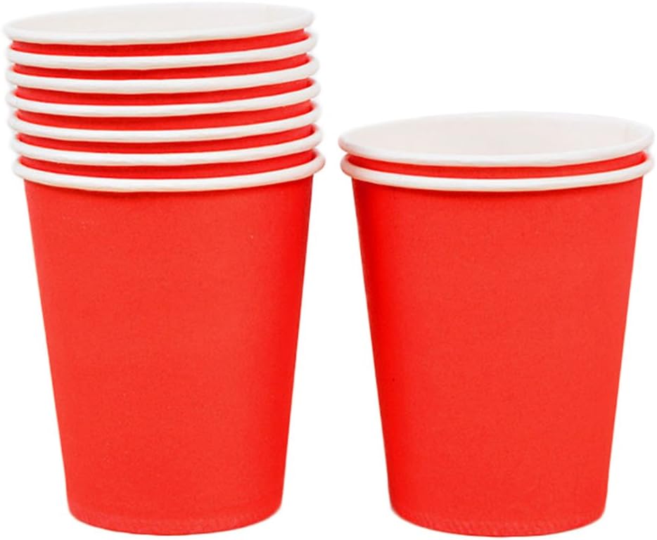Mackur Paper Drinking Cups Disposable Tableware for Party Disposable Paper Cups Hot Drinks Cold for Parties Paper Cups for Hot Drinks 250 ml Pack of 10, Paper, red, 250 ml