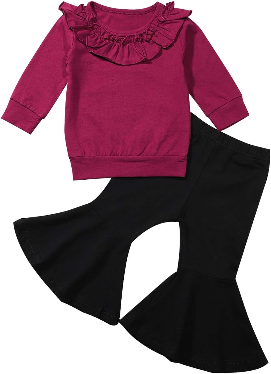 Toddle Little Girl Kids Clothes Long Sleeve Ruffle Top Blouse+Cute Bell Bottom Pants Fall Outfits Set