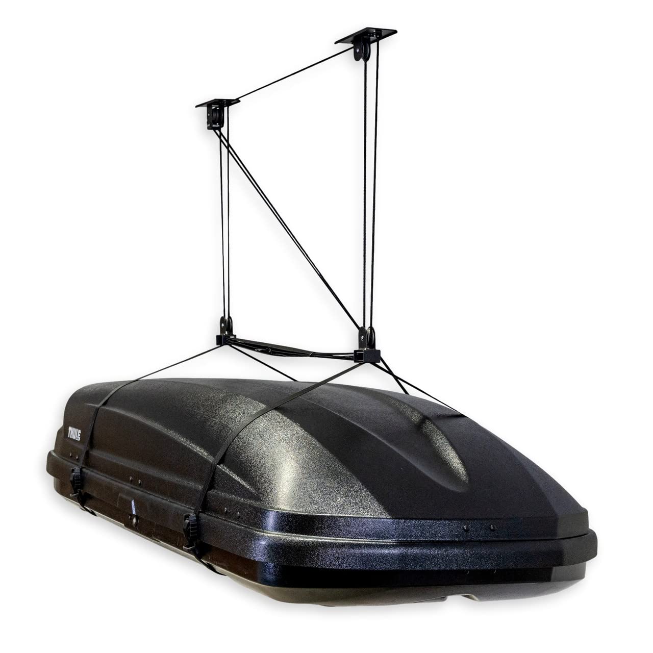 StoreYourBoard Rooftop Cargo Box Garage Ceiling Storage Hoist, Overhead Organizer Lift System, Heavy Duty Holds 150 lbs