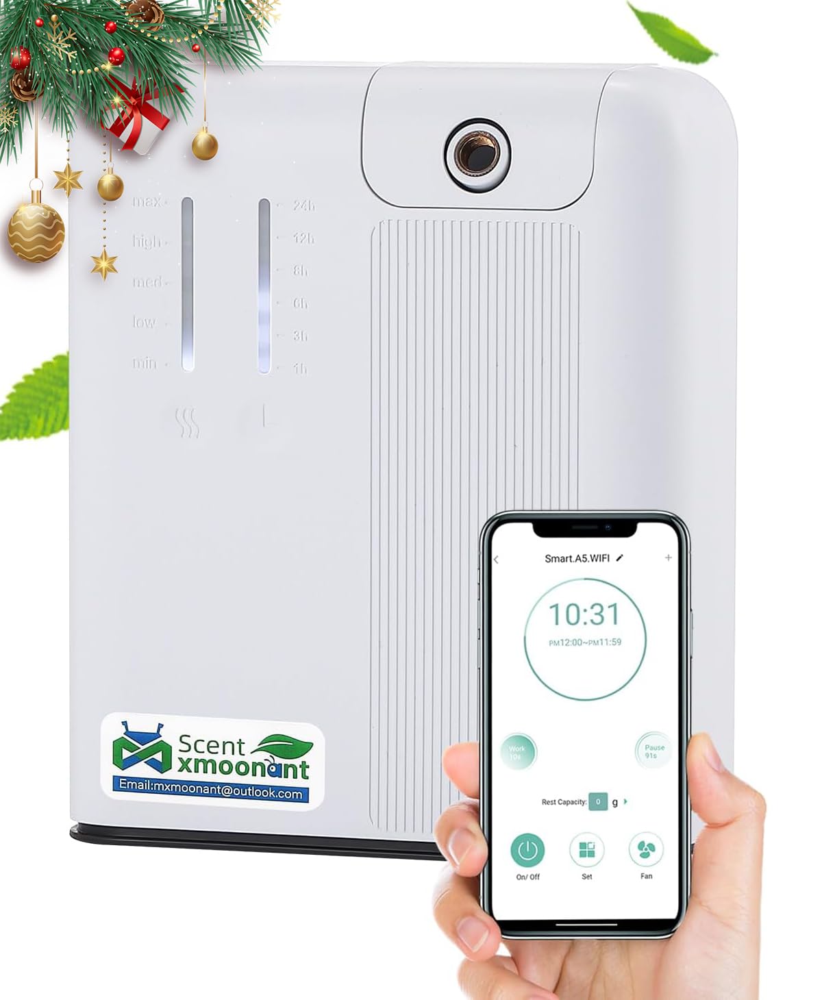 Mxmoonant Smart Scent Air Machine, 300-500m³ Covering, 300ml Oil Bottle, Wall mountable, App Control&Timer, for Home, Office, Shop, Restaurant, Hotel