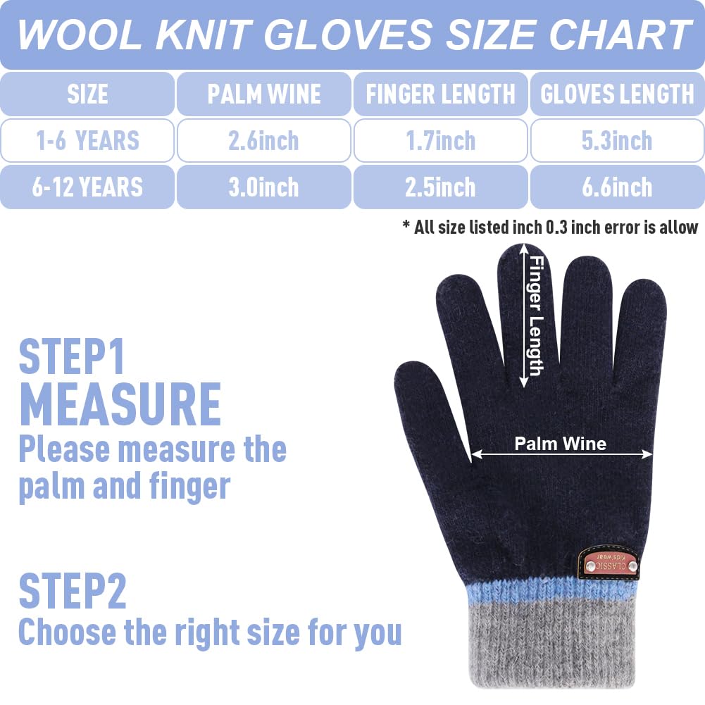 6 Pairs of Kids Gloves Boys Winter Gloves Stretchy Full Fingers Knitted Gloves Wool Fleece Lined Mittens