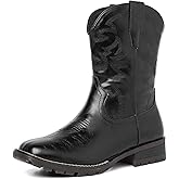 Amoji Square Toe Men Cowboy Boots Western Boot Classic Embroidered Pull On Country Boots