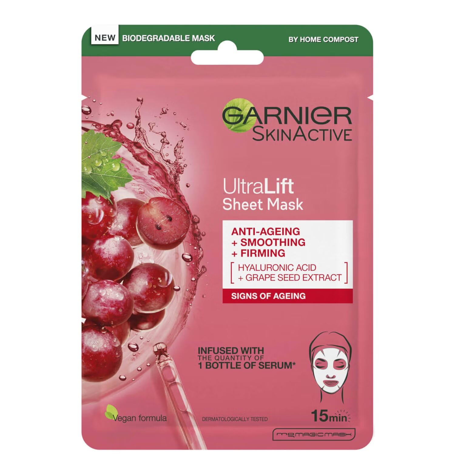 Garnier Glow Boosting Face Sheet Mask, with Hyaluronic Acid & Sakura, 24H Hydration, Help Reduce Appearance of Fine Lines, Helps Revitalise Dull Skin, All Skin including Sensitive Skin 28g