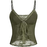 CIDER Tank Top Lace Trim Cami Y2K V Neck Sleeveless Knotted Going Out Top Lace Strap