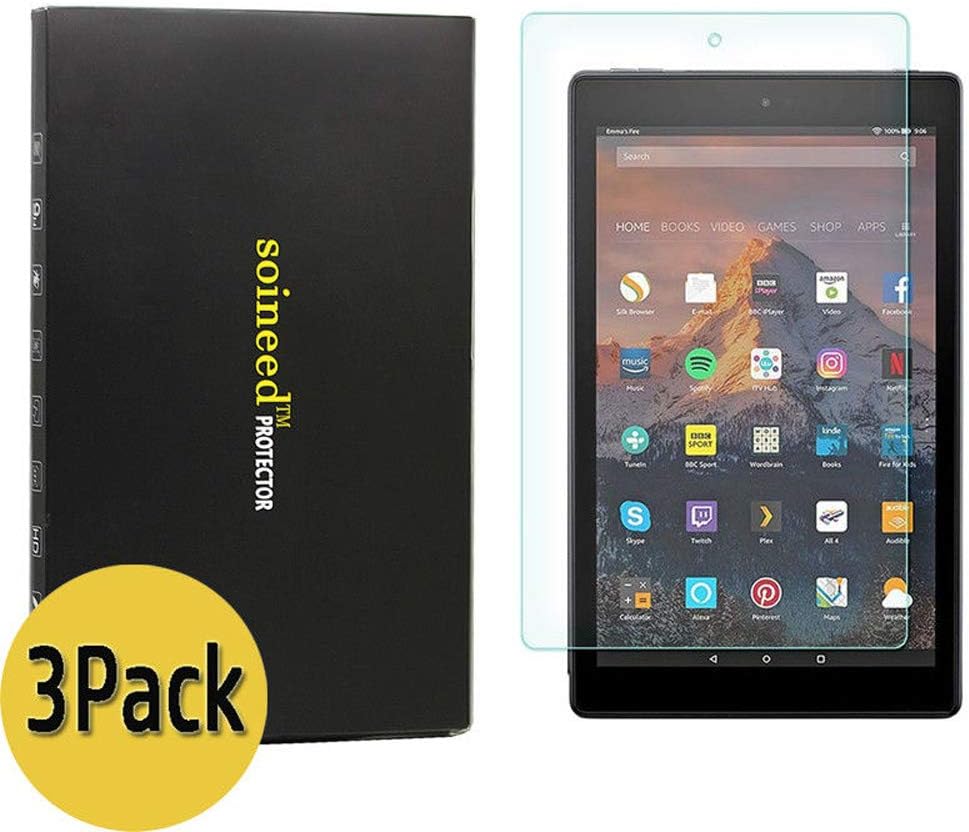 [3 Pack] Soineed for All New Fire HD 10 / Fire HD 10 Kids Edition Tablet 10.1 inch (7th Generation 2017) Tempered Glass Screen Protector [9H Hardness] [Scratch Proof] [High Definition]