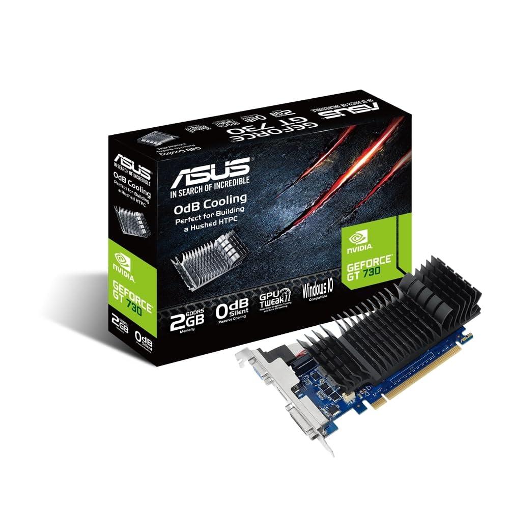 ASUS NVIDIA GeForce GT 730 Graphics Card (PCIe 2.0, 2GB GDDR5 Memory, Low Profile Design, 0dB Silent Passive Cooling)
