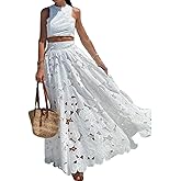 REASERAL Womens Lace Maxi Skirt Outfits Sleeveless Crop Vest Top Sexy Hollow Out Maxi Skirt Beach Vacation Sets White