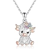 925 Sterling Silver Highland Cow Necklace Pendant Jewelry Gifts for Cow Lover Women