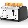 Toaster 4 Slice,Retro Stainless Steel Toater with 7 Shade Settings,Best Prime Toaster for Waffles, 4 Slice Wide Solt Toaster with 3 Mode,Bagels and More Lainsten Toaster T-527 toaster Ovens（Black-527）