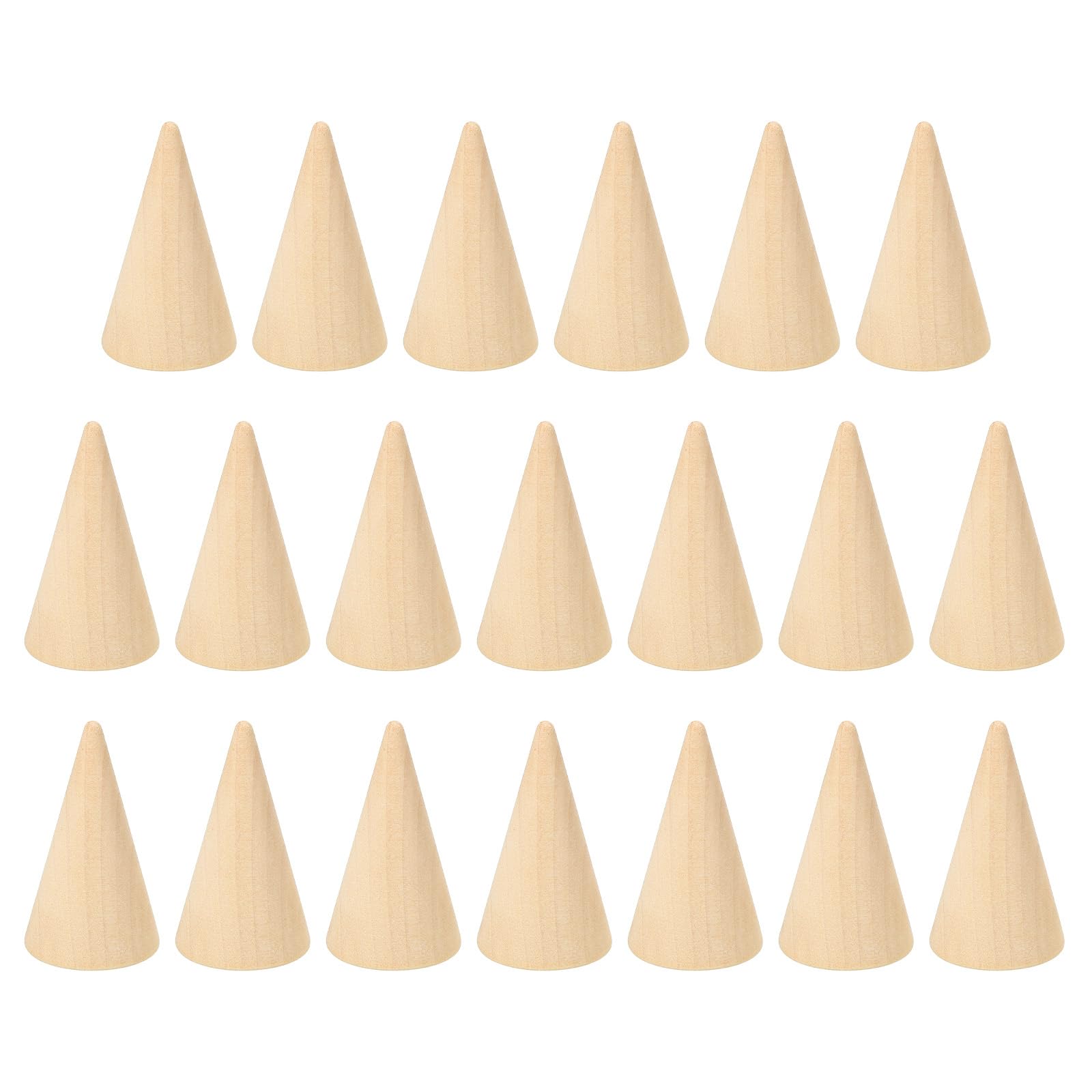 PATIKIL 50x29mm Natural Wood Cone Ring Holder, 20 Pack Finger Jewelry Display Stand Organizer Unpainted Wooden Cones for DIY Craft, Brown