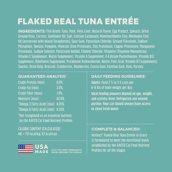 INSTINCT FLAKED ENTREES IN GRAVY, WET CANNED CAT FOOD, GRAIN-FREE – TUNA, 3 OZ. CANS (PACK OF 24)
