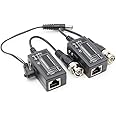 ANHAN Passive Video Balun with Power BNC to RJ45 Adapter Cat5 / Cat6 Cable to BNC Male Network Transceiver for CCTV Security Surveillance Camera 1 Pair