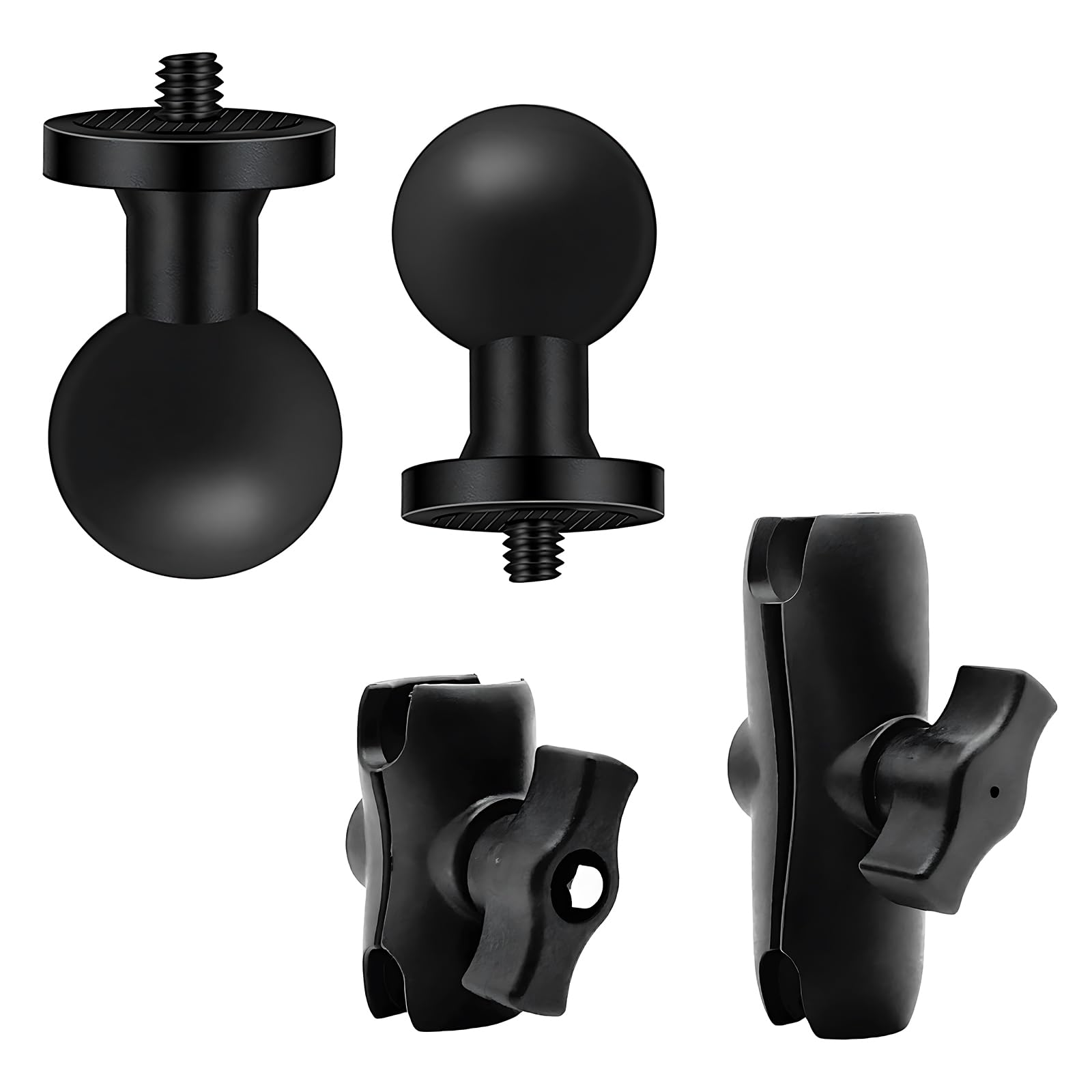 Photo 1 of 2PC 1" Ball Mount Adapter 1/4"-20 Threaded Stud for Insta360 OneX5,X4,X3,X2,R,RS,GO 2, GoPro Hero,with 2 B Size Double Socket Arm (Long 3.75"- 2.4"),RAM Mounts RAP-B-201U Composite Double Socket Arm