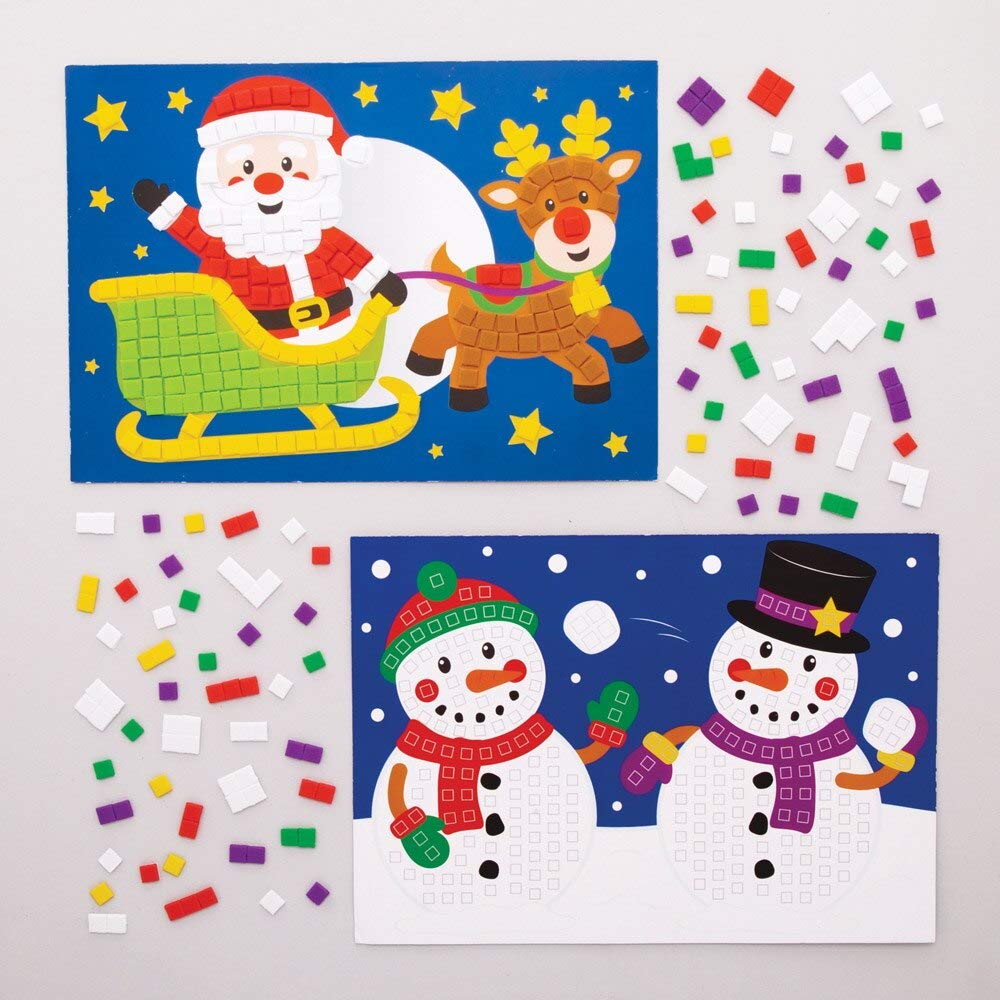 Baker Ross AT321 Christmas Mosaic Picture Kits - Pack Of 4, Festive Arts And Crafts