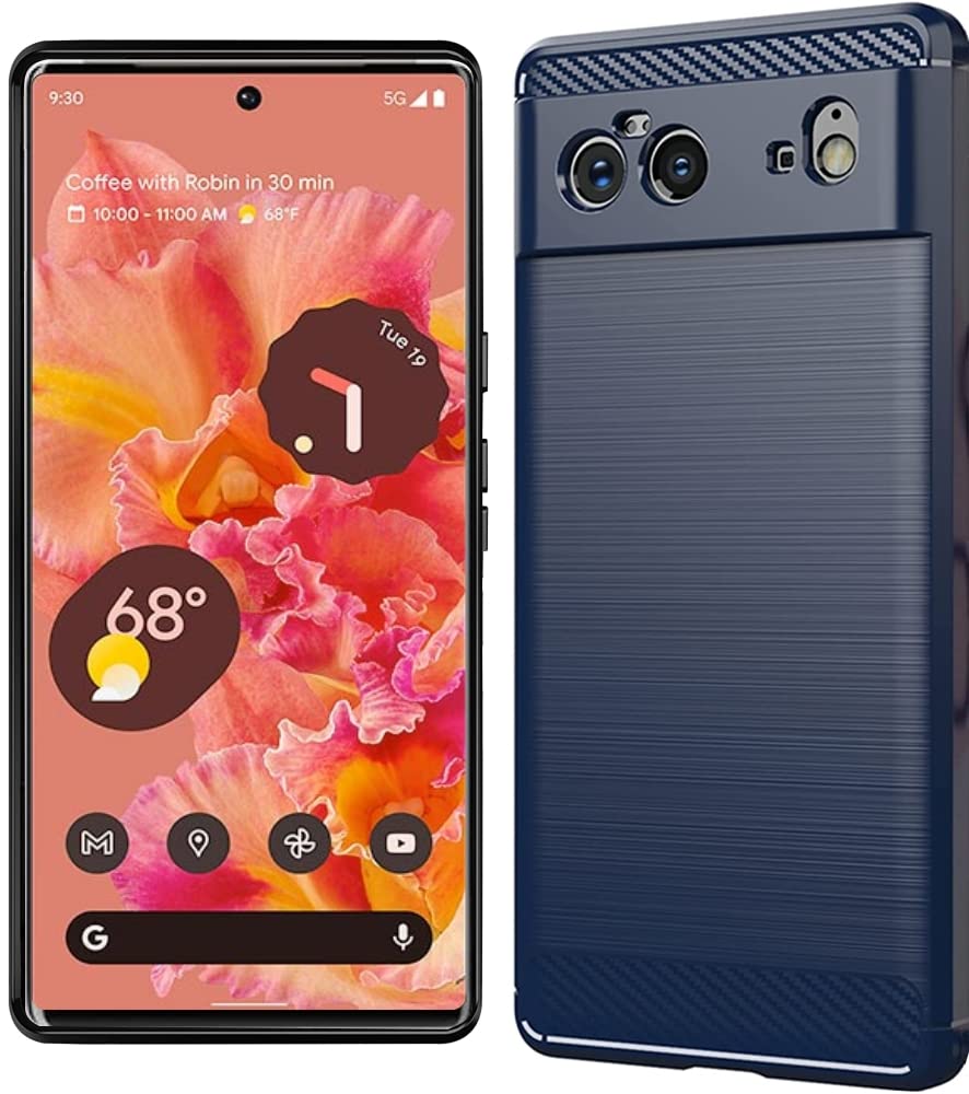 Folmecket Google Pixel 6 Case, Carbon Fiber Scratch Resistant,Shock Absorption Soft TPU Rubber Protective Cell Phone Cover for Google Pixel 6 case 6.4" (Google Pixel 6 Blue)