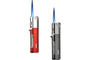 HONHAHEI 2-Pack Cool Butane Lighter, Windproof & Reusable Torch Lighter Set with Adjustable Flame, Ideal for Campfires, Grilling, and Everyday Use for Men & Outdoor Enthusiasts(Gas Not Include) (Red & Grey)