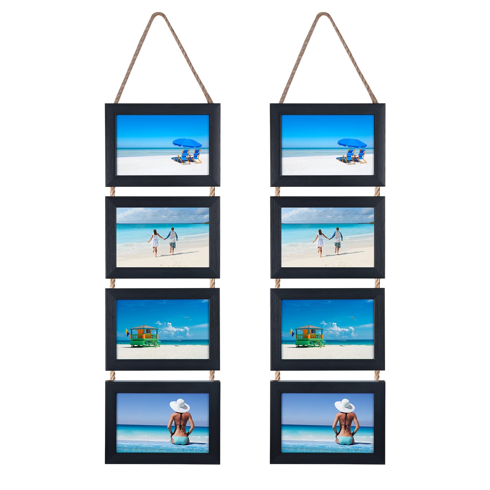 EYMPEU Black 6x4 Photo Frame with Twine, Four Horizontal 6x4 Picture Frame for Hanging in Living Room, Bedroom, Office, Set of 2