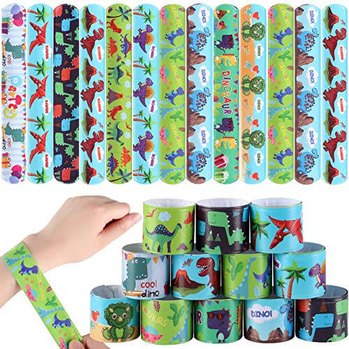 Deratta 30 PCs Dinosaur Slap Bands Dino Slap Bracelets for Kids' Party Favours Dinosaur Party Bag Fillers Snap Bands for Kids Boys