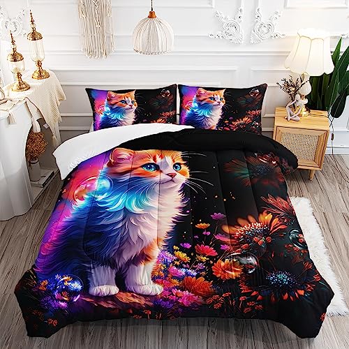 XYNHML Cartoon Kawaii Cat Comforter Set Queen Size