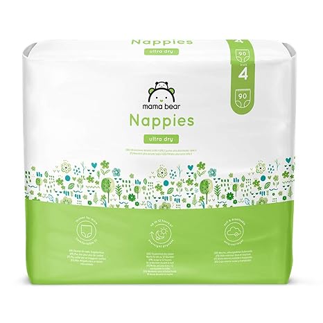 Amazon-Marke: Mama Bear Ultratrockene Windeln Größe 4 (8-14 kg) - mit Luftkanälen- 180 Windeln ( 2 Packungen à 90 Windeln)