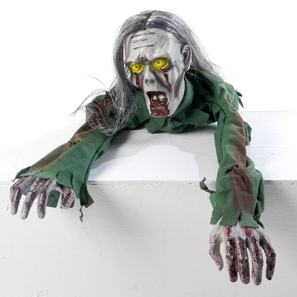 Photo 1 of Ridota Halloween Scary Yard Decorations, Scary Long Hair Glow Crawling Ghost, Outdoor Ghost with Horror Sound and Glowing Eyes, Halloween Bar Haunted House Party Props