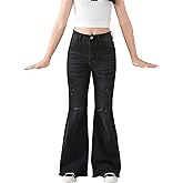 SHENHE Girl's High Waisted Flare Leg Jeans Split Raw Hem Denim Pants with Pockets