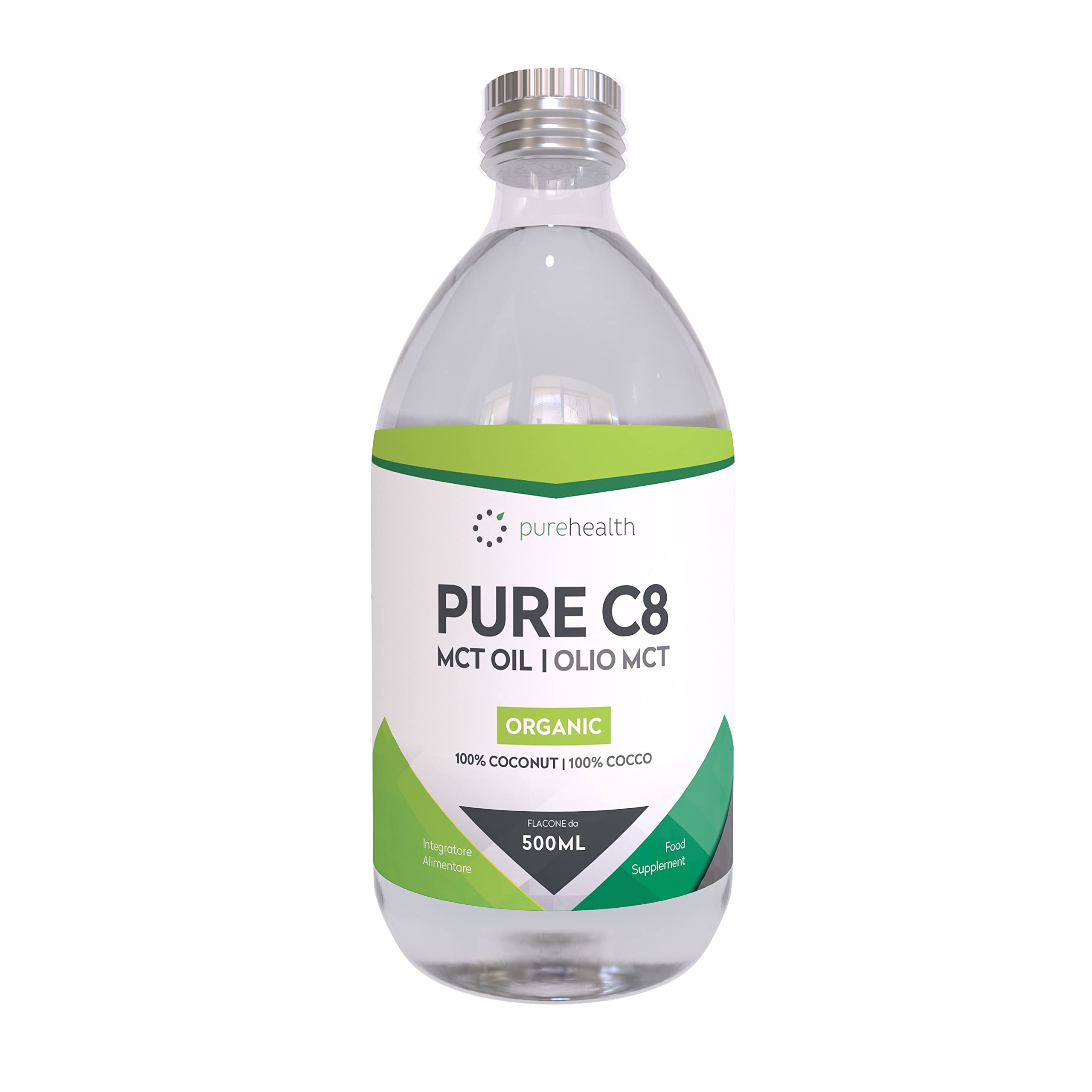 Pure Organic C8 MCT Oil Glass Bottle, Triple Steam Distilled, Premium 100% Coconut Zero Palm Oil, Perfect for Keto Diets, IF (Fasting) & Bulletproof Coffee, Non-GMO (500ml Glass Bottle)