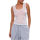 SOLY HUX Women's Sheer Mesh Tank Top Scoop Neck Sleeveless See Through Fitted Shirts Vest