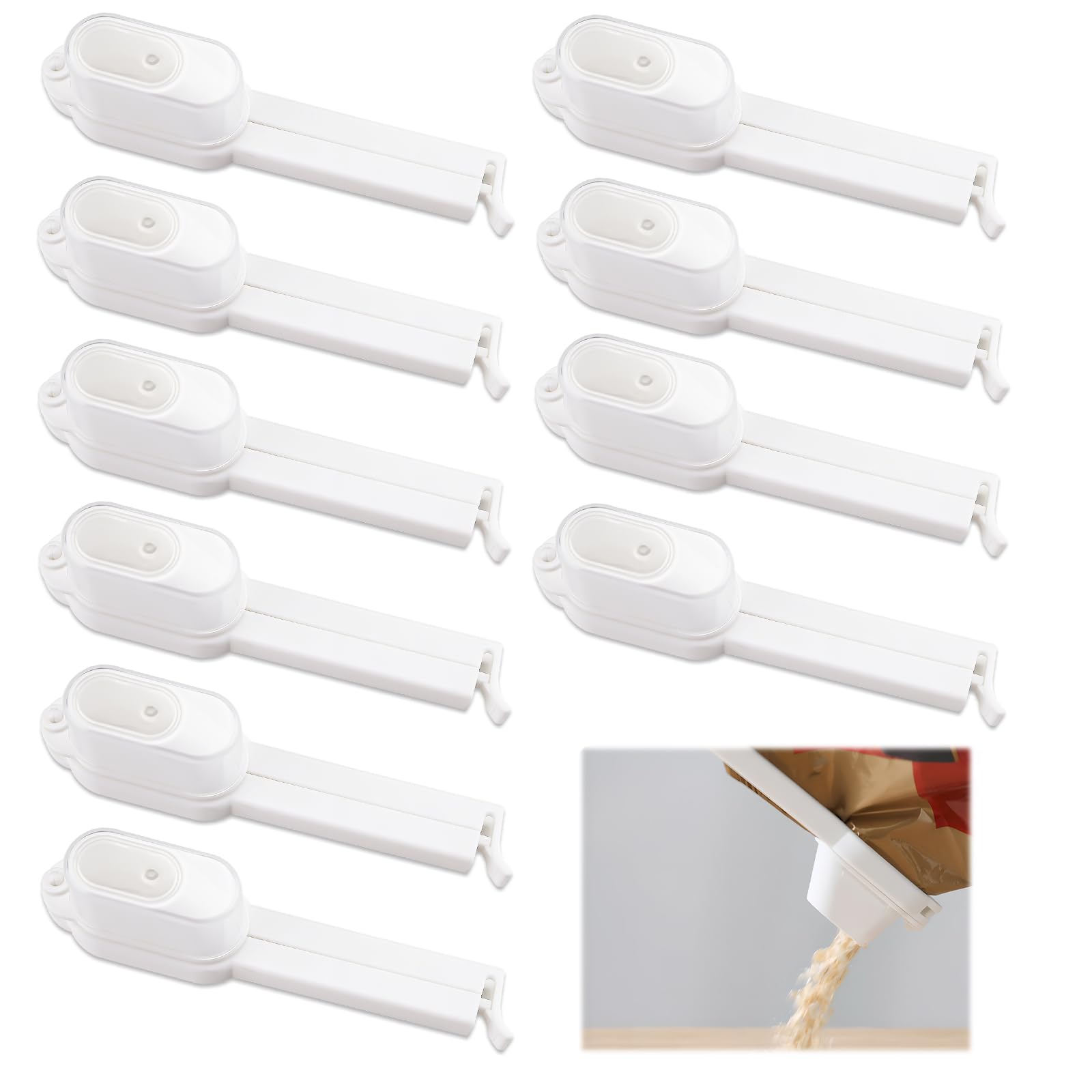 Photo 1 of 10Pcs Bag Clips with Pour Spout, Bag Spout Clip Sealing Clip with Pour Spout, Snack Clips with Pour Spout for Liquid, Flour, Snack
