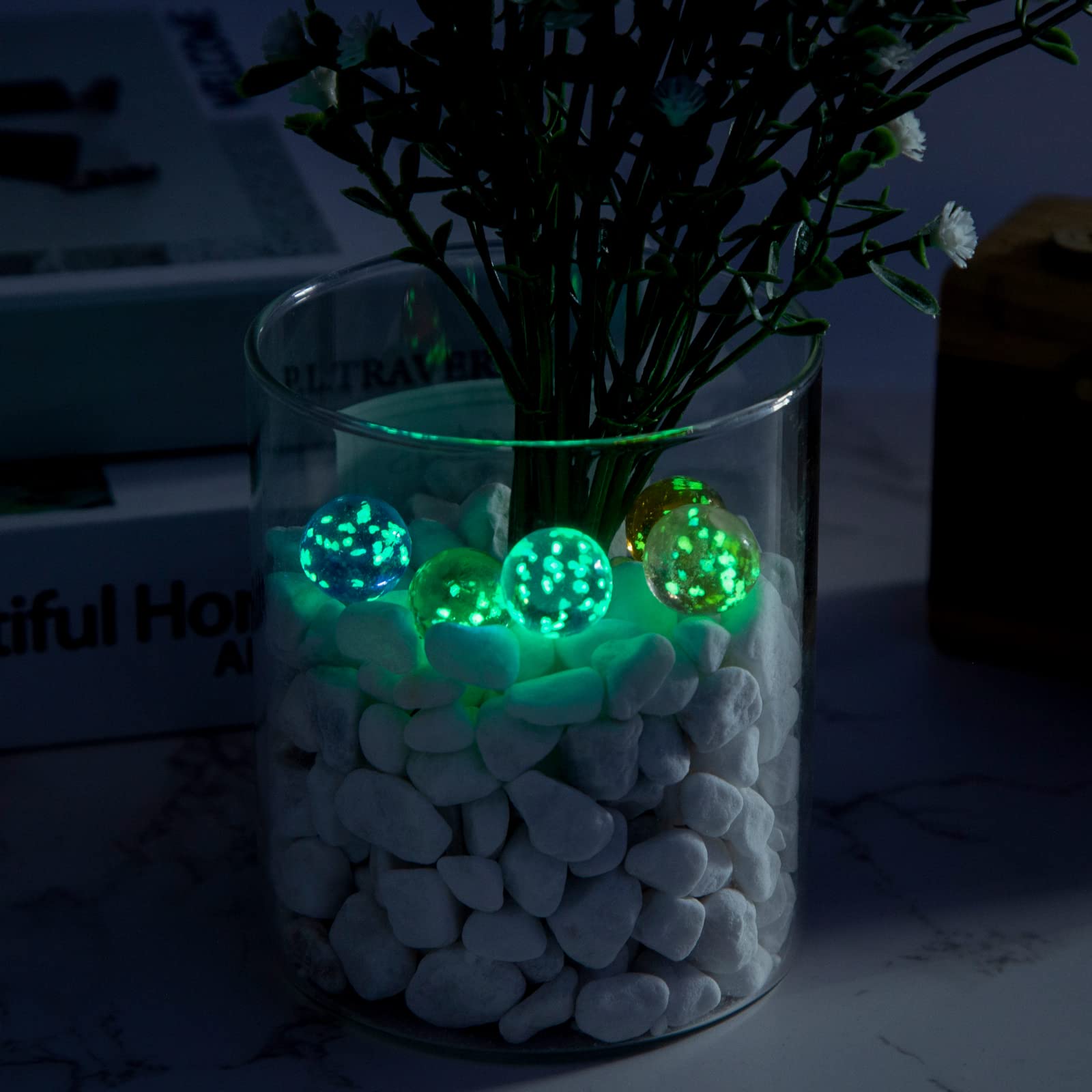 MCPINKY 36PCS Glass Marbles for Kids, Including 5 Glow in The Dark Marbles for Running Game, Gifts