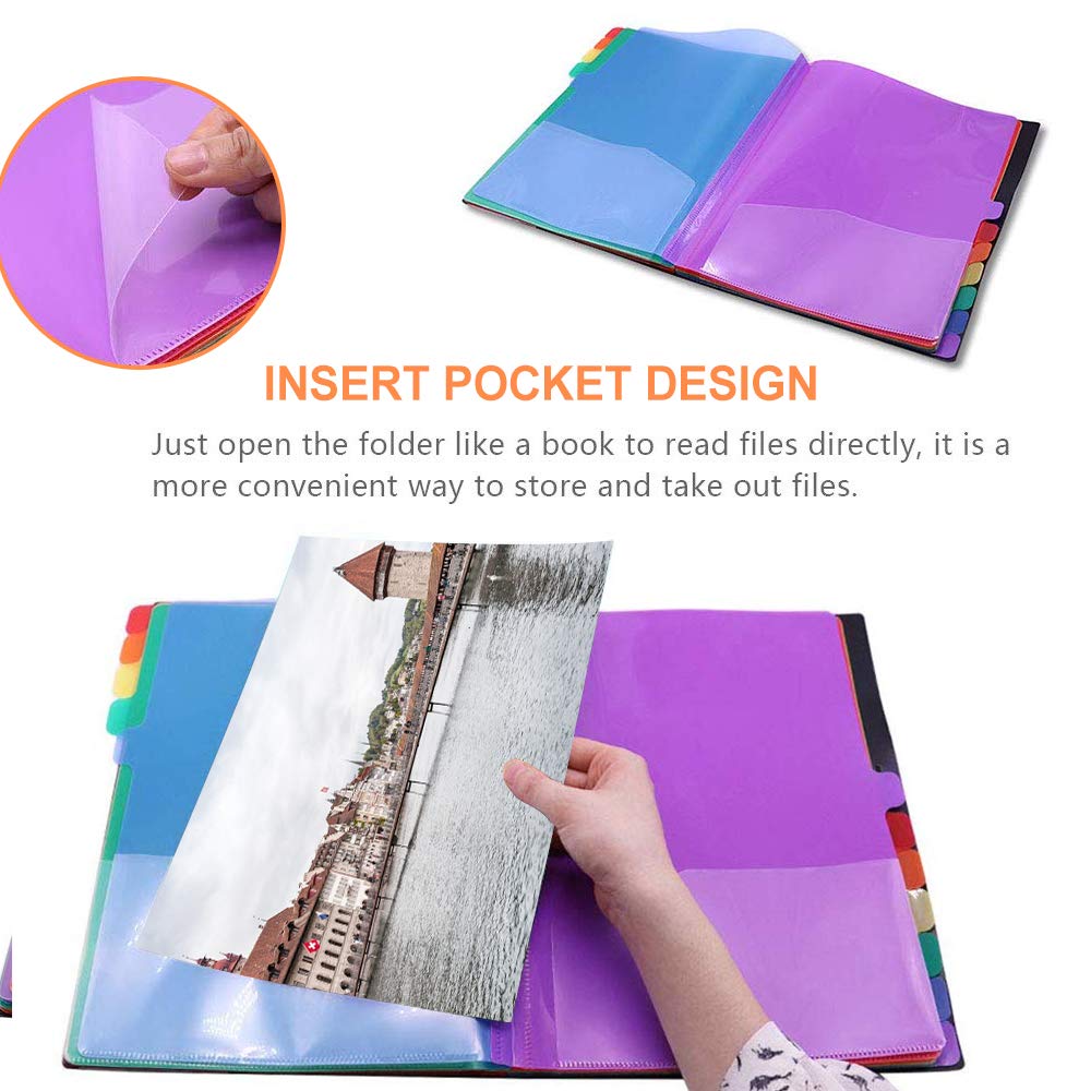 Expanding File Organizer 12 Pockets, Accordion File folders A4 Letter Size Hold 120 Sheets, Rainbow Expanding Project Sorter with Elastic Cord Closure Label Paper for Office School Home