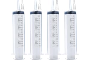 A AKRAF 4 Pack 150ml Syringe with Tip Adapter, Large Plastic Garden Industrial Syringes for Scientific Labs, Measuring, Watering, Refilling, Filtration Multiple Uses