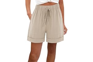 Huilaibazo Women Summer Shorts Casual Trendy Wide Leg Pocket Comfy Beach Short Pants Drawstring Waist Bermuda