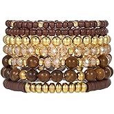 Blue Drop Boho Bracelet Brown Crystal Gold Plated Beaded Surfer Heishi Polymer Clay Stackable Bracelets Bohemian Summer Beach Jewelry for Women