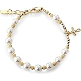 Cherished Moments 14K Gold-Plated Rosary Bracelet First Communion Gift for Girls with Simulated Pearls and Sparkling Gold Accents and Cross Charm