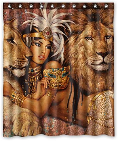 FMSHPON African Woman and Lions Beautiful Woman Bathroom Waterproof Shower Curtain Size 60x72 Inch