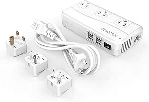 ISELECTOR 220V to 110V Voltage Converter Adapter with 6A 4-Port USB Charging and UK/AU/US/EU Worldwide Travel Plug Adapter