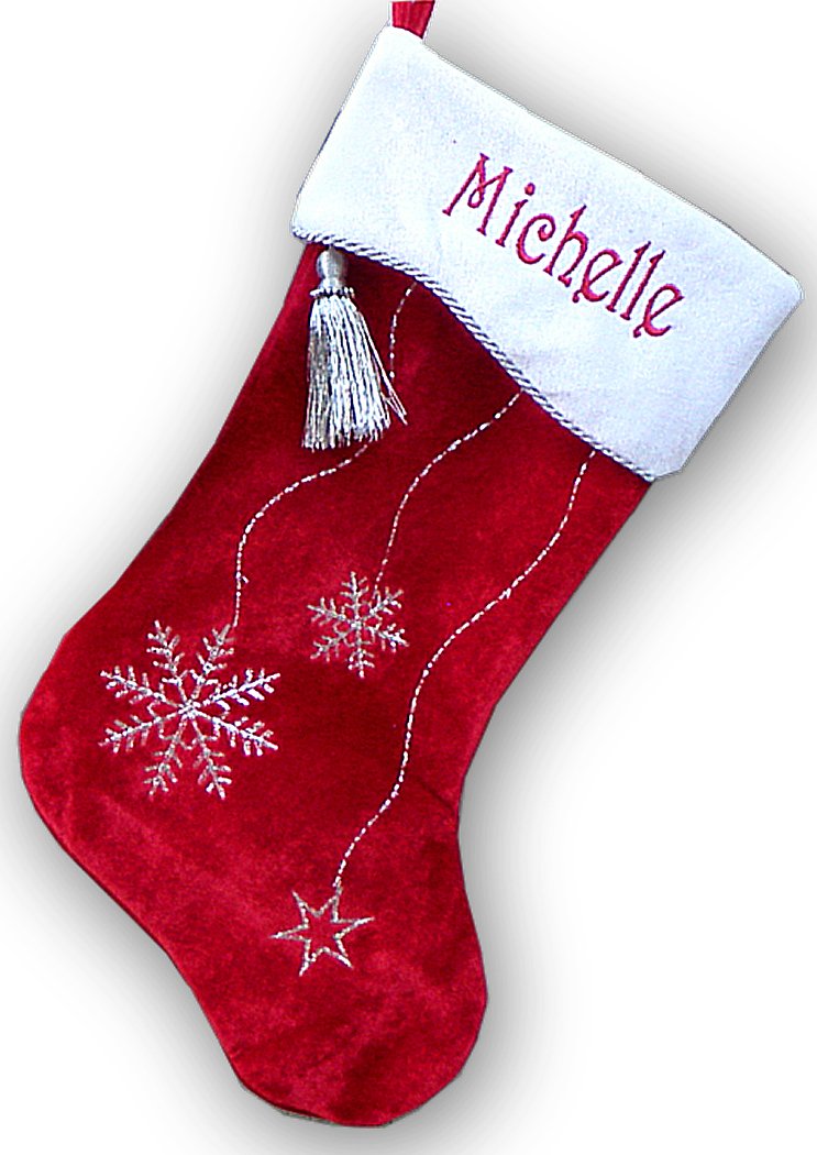 Red White Velvet Personalized Christmas Stocking Bling Snowflake