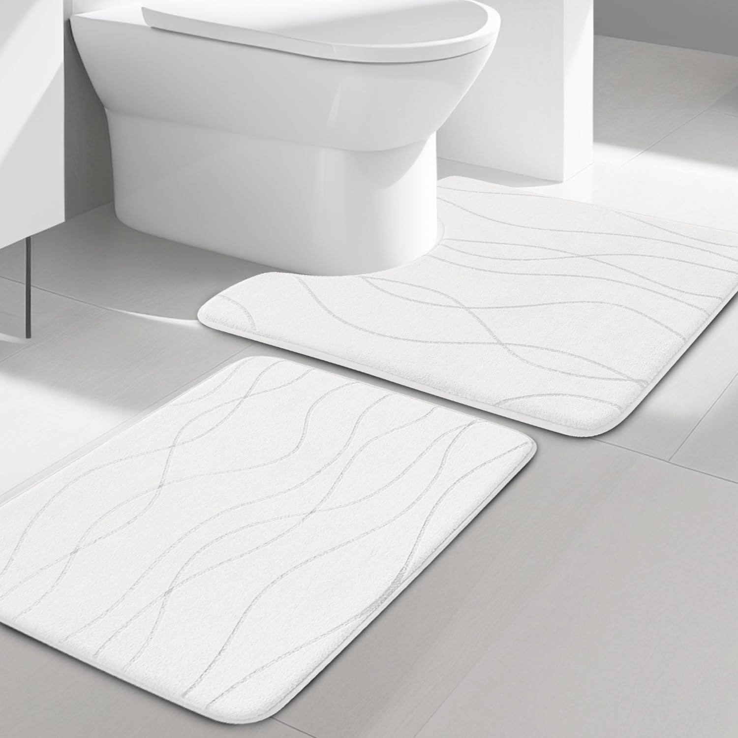 Photo 1 of YIHOUSE Memory Foam Bathroom Rug Sets 2 Piece, Ultra Absorbent Bath Mat for Bathroom - Non-Slip Machine Washable & Dry Quickly, 2 Piece Bathroom Mat Set,White