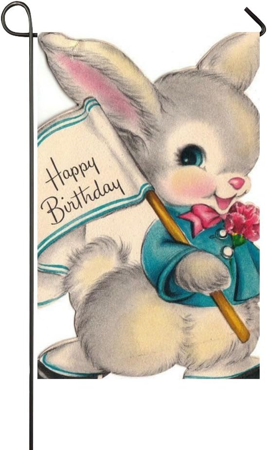 Rossne G sun Vintage Bunny Hold The Happy Birthday Flag Garden Flag House Flag Decoration Double Sided Flag 12.5 x 18 Inch