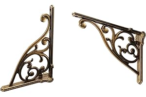 ZAUYX Heavy Duty Solid Stand,5 Inch 2 Pack Antique Brass,Right Angle Wall Panel Support Bracket,Decorative Shelf Bracket,Heavy Duty Vintage,Wall Mount Support DIY - Shelf Hardware Included