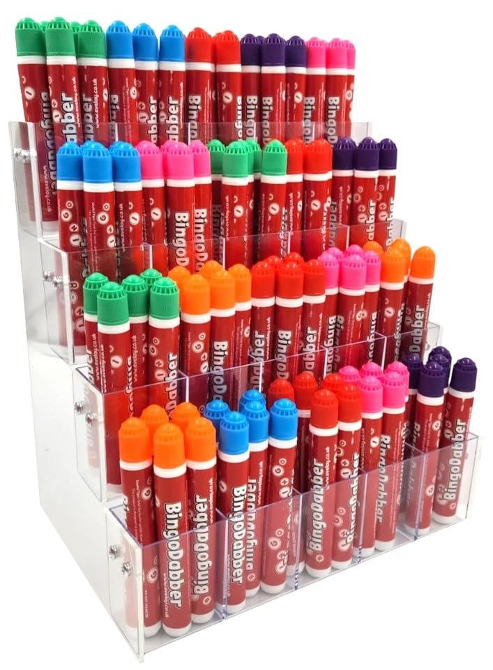 evelay Pack of 100 Bingo Dabbers Mix Coloured Felt Markers Pens with Display Acrylic Stand Wholesale