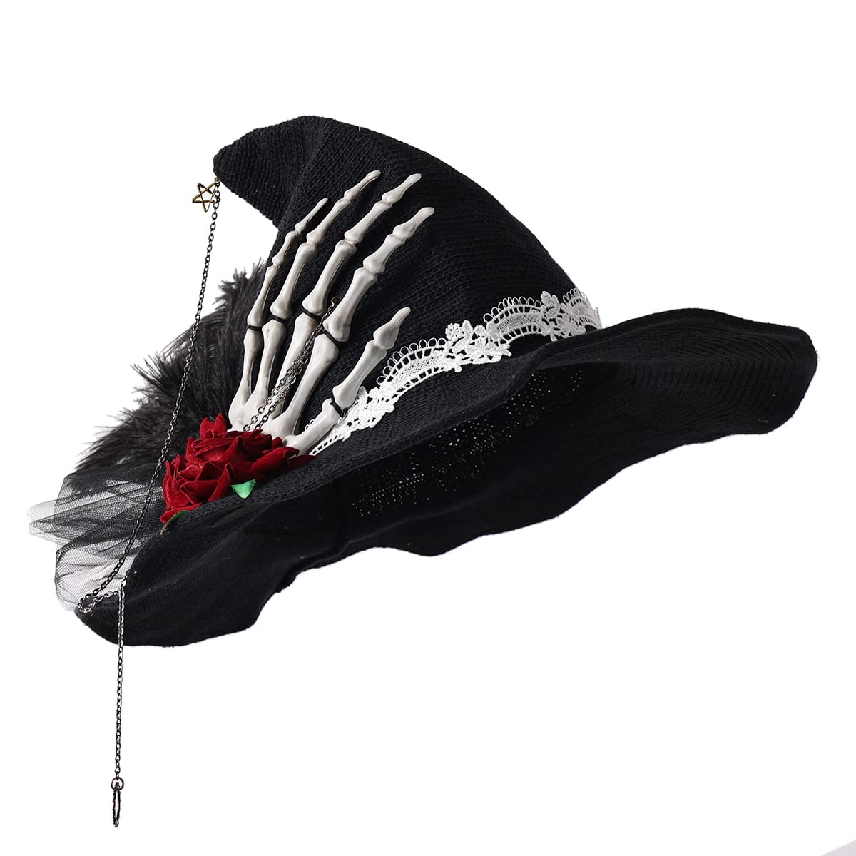 COSDREAMER Women Witch Hat Red Bows Wool Knit Cap for Halloween Christmas Party black — image 1
