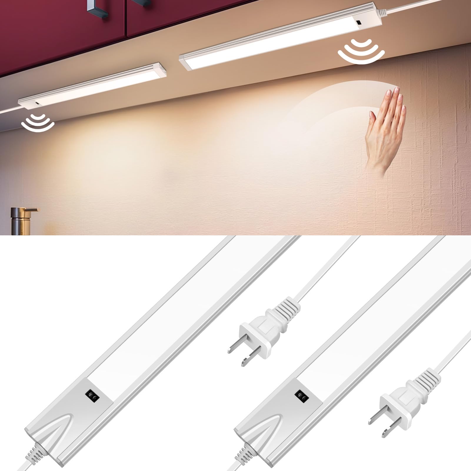 Photo 1 of 16 Inch Hand Wave Under Cabinet Lights, Ultra Bright 3000K/4000K/6000K Under Counter Lighting, Plug and Play, Dimmable LED Under Cabinet Lighting for Kitchen Cabinet, Cupboard, Closet, Desk (2 Pack)