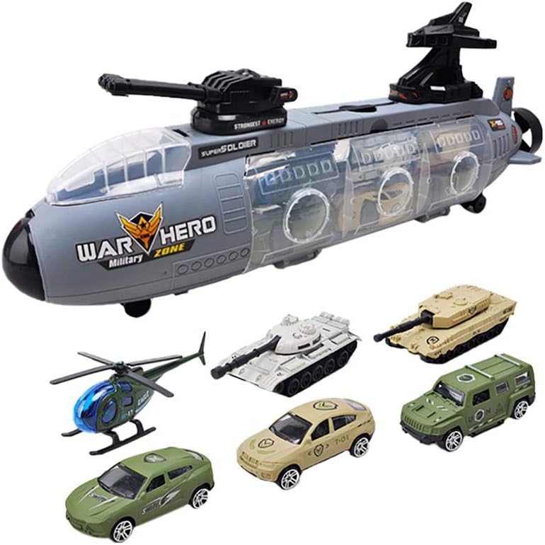 Qifumaer Submarine model with 6 in 1 Mini Military Vehicle Alloy Models Army Vehicle Helicopter Tank Jeep Army Cars Toy For Kids Toddlers Boys