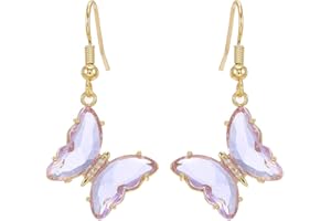 HEBELEE CZ Butterfly Glass Drop Dangle Earrings for Women Teen Girls 925 Sterling Silver Post Pin Cubic Zirconia Gold Plated Hypoallergenic Nickel Free Cute Charms Dangling Stud Earring Dainty Dainty Christmas Halloween Theme Party Jewelry Gifts
