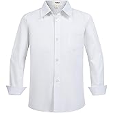 ScHaXjm Boys' Long Sleeve Dress Shirts Pure Cotton Kids Button-Down Shirt School Uniform Shirts 7-16 Years