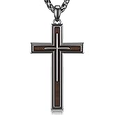 NORBU Wooden Cross Necklace for Men, Mens Black Cross Necklaces Natural Wood Cross Pendant, Christian Jewelry Religious Gifts for Him Easter Birthday Christmas