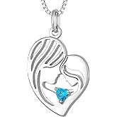 YL Mother Necklace for Women 925 Sterling Silver Mum Heart Pendant Birthstone Jewelry for Mom