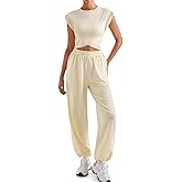 SUUKSESS Women 2 Piece Matching Lounge Workout Sets Outfits Sleeveless Cropped Tops Summer High Waisted Wide Leg Pants